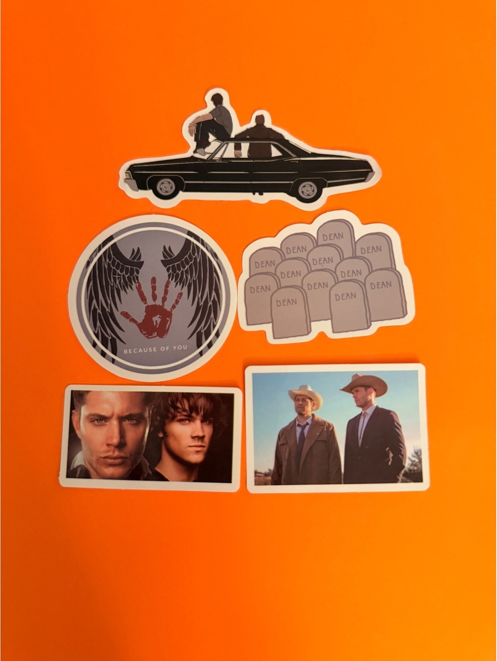 Stickers-Waterproof.  5 pack Supernatural. Sam Dean baby Castiel